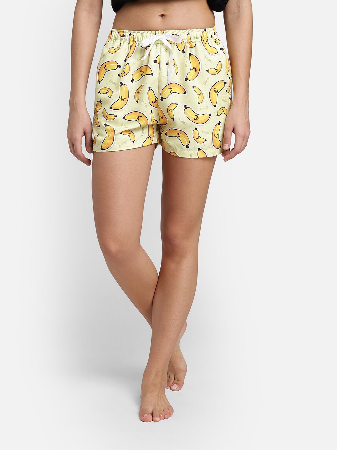 Bellofox Women Yellow & White Printed Lounge Shorts Price in India