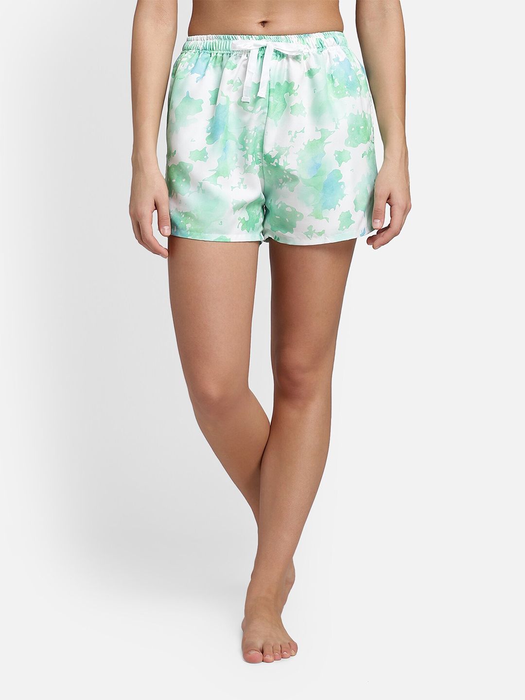 Bellofox Women Green & White Printed Lounge Shorts Price in India