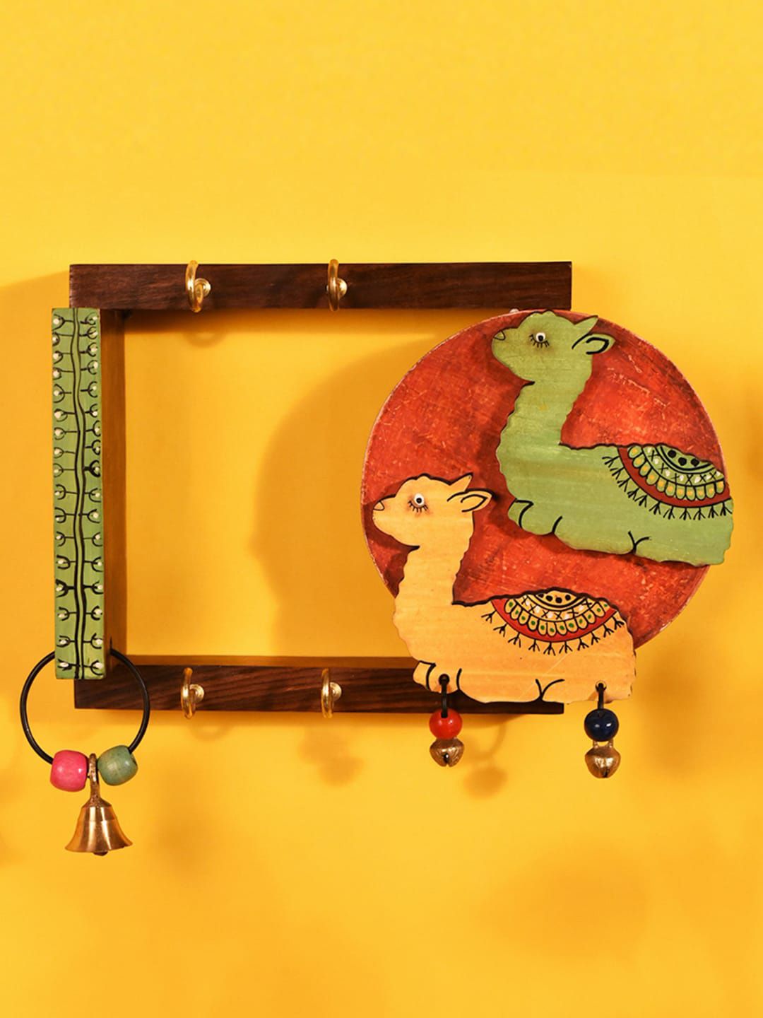 AAKRITI ART CREATIONS Multicoloured Handcrafted Tribal Art Key Holder With 4 hooks Price in India