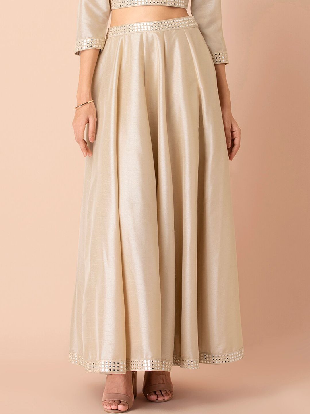 INDYA Beige Mirror Belt Maxi Skirt Price in India