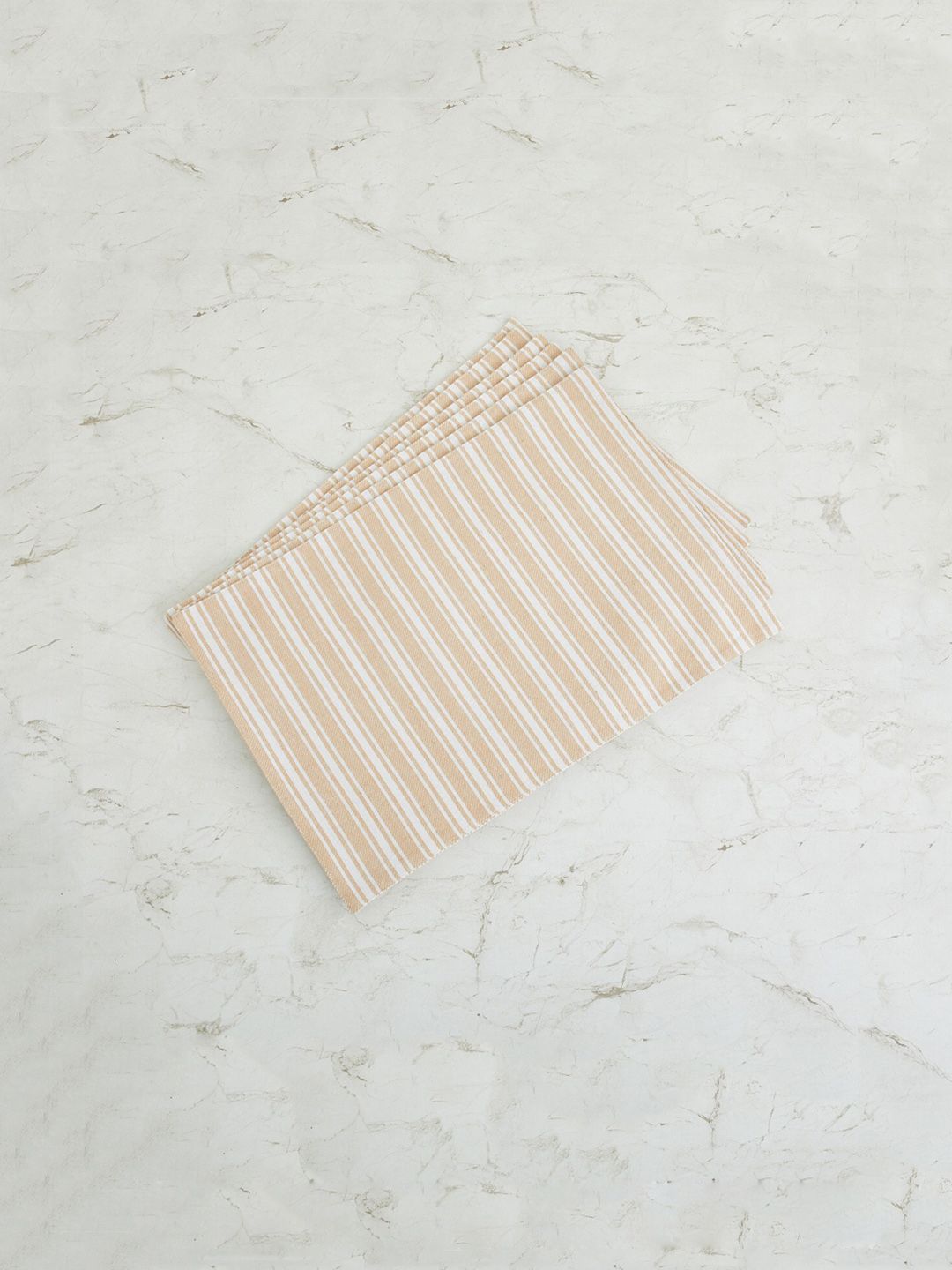 Home Centre Set Of 6 Beige & White Striped Table Placemats Price in India