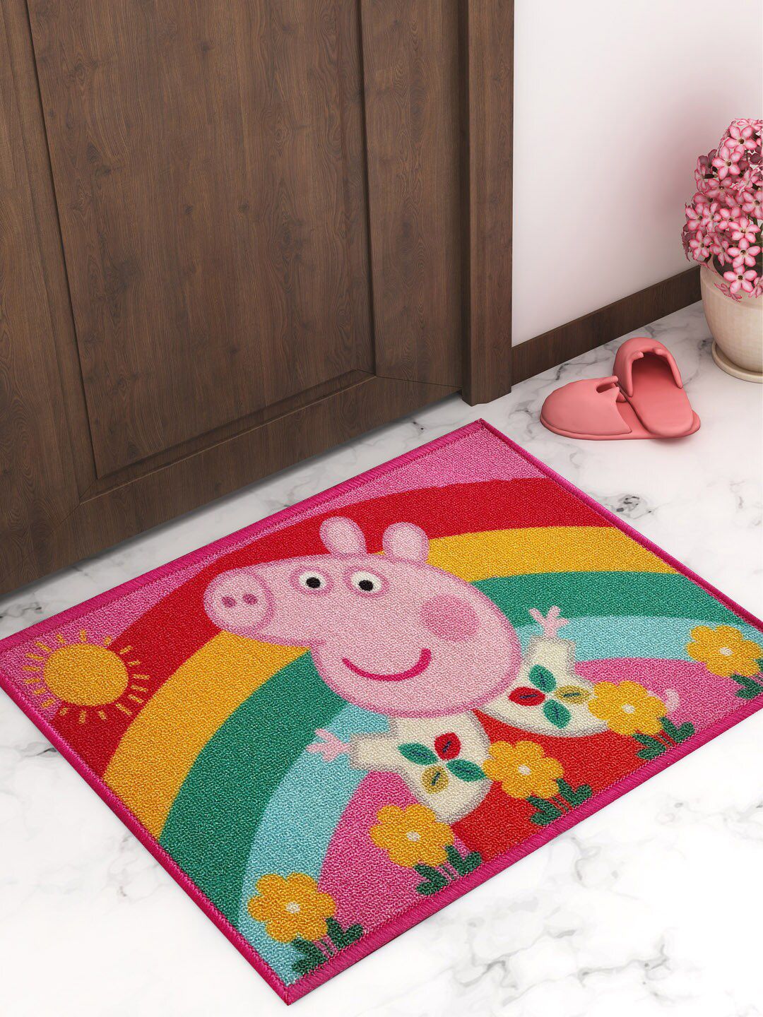 Peppa Pig Pink & Yellow Printed Anti Skid Doormat Price in India