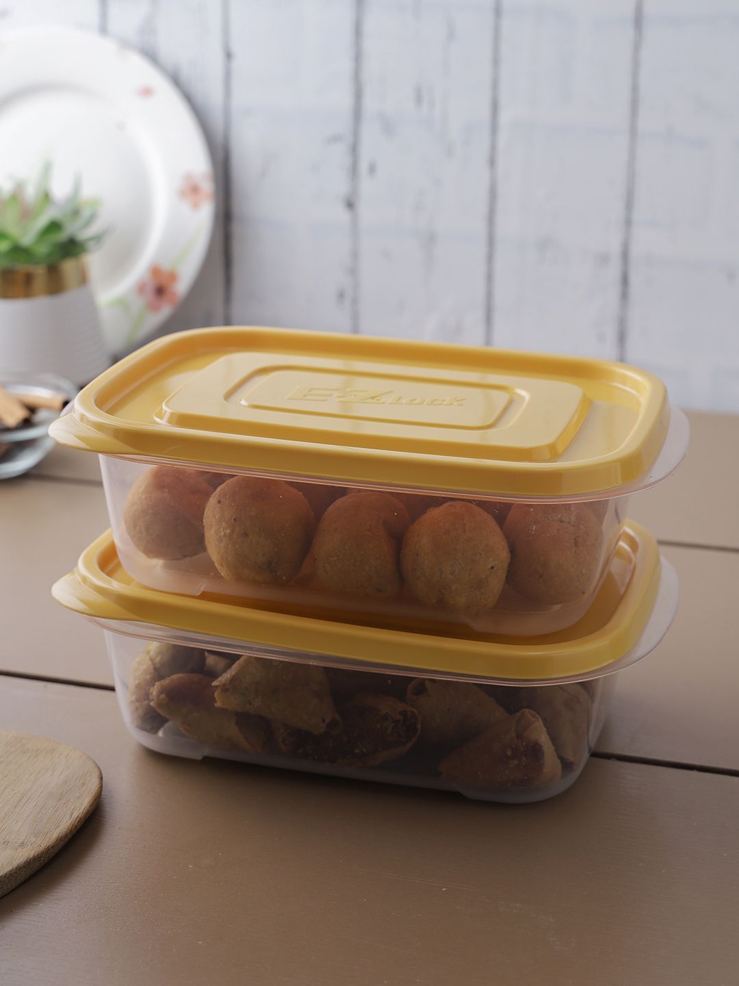 Lock & Lock Set Of 2 Transparent & Yellow Plastic Food Storage Container Price in India