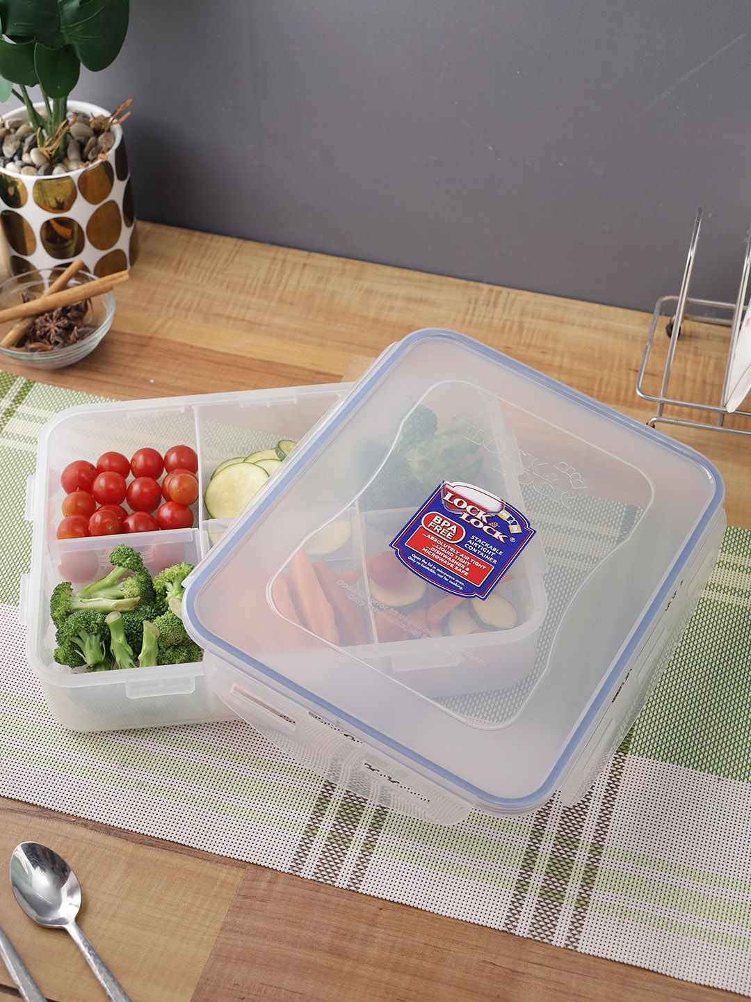 Lock & Lock Transparent Plastic Airtight Divider Food Container With Leakproof Lid 2.7 L Price in India