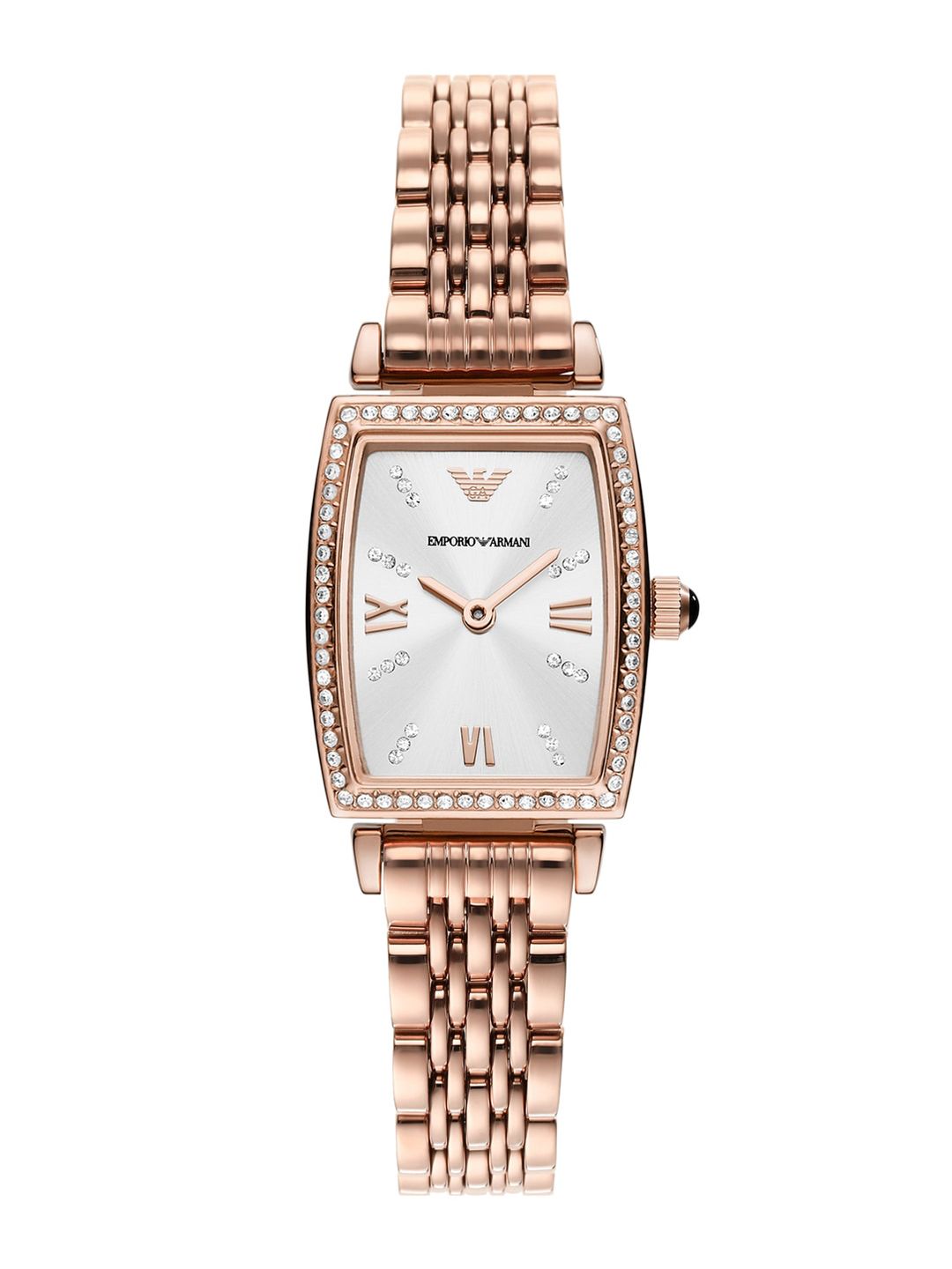 Emporio Armani Rose Gold-Toned & White Embellished Dial & Bracelet Strap Analogue Watch Price in India