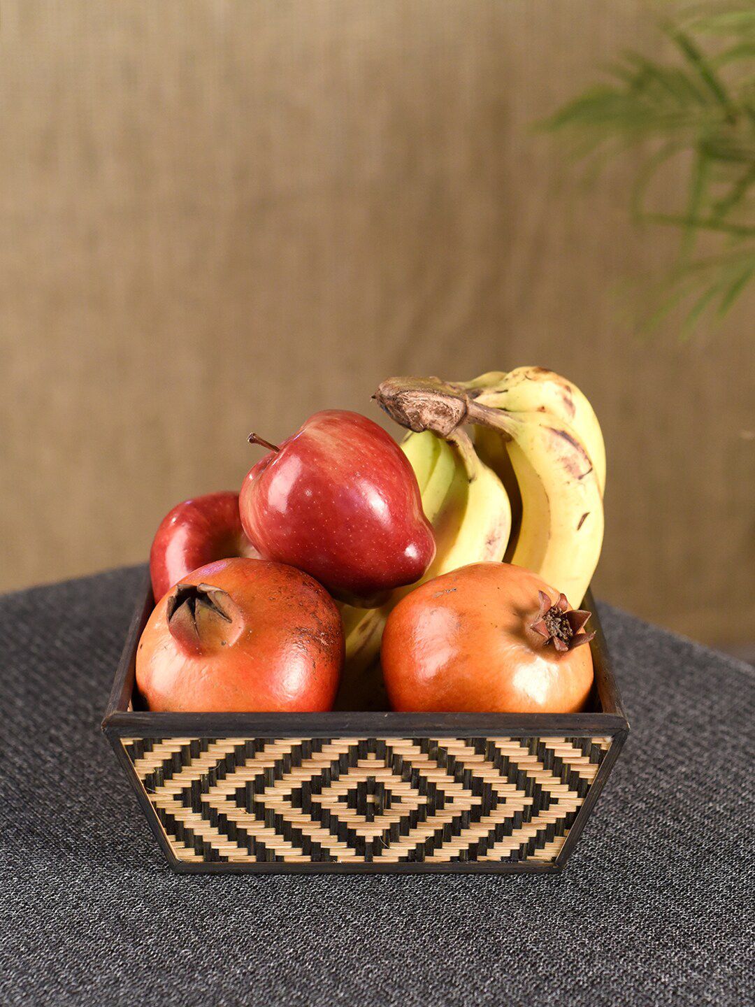 Unravel India Brown & Beige Square Bamboo Fruit Basket Price in India