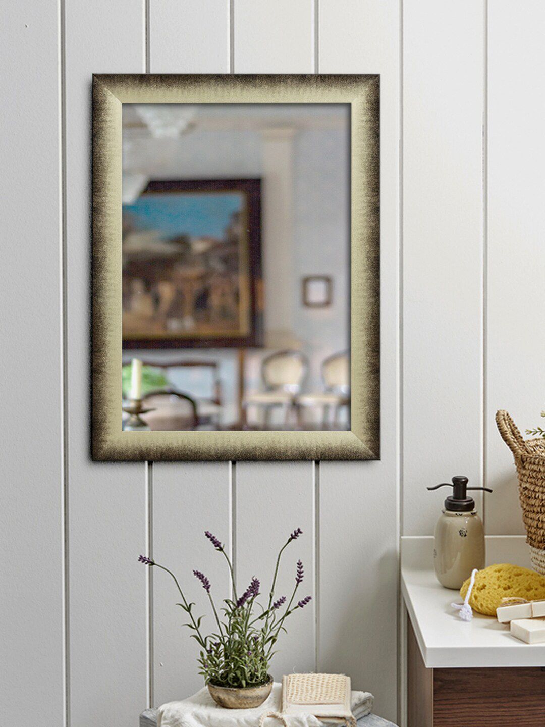 999Store Grey Solid Framed Wall Mirror Price in India