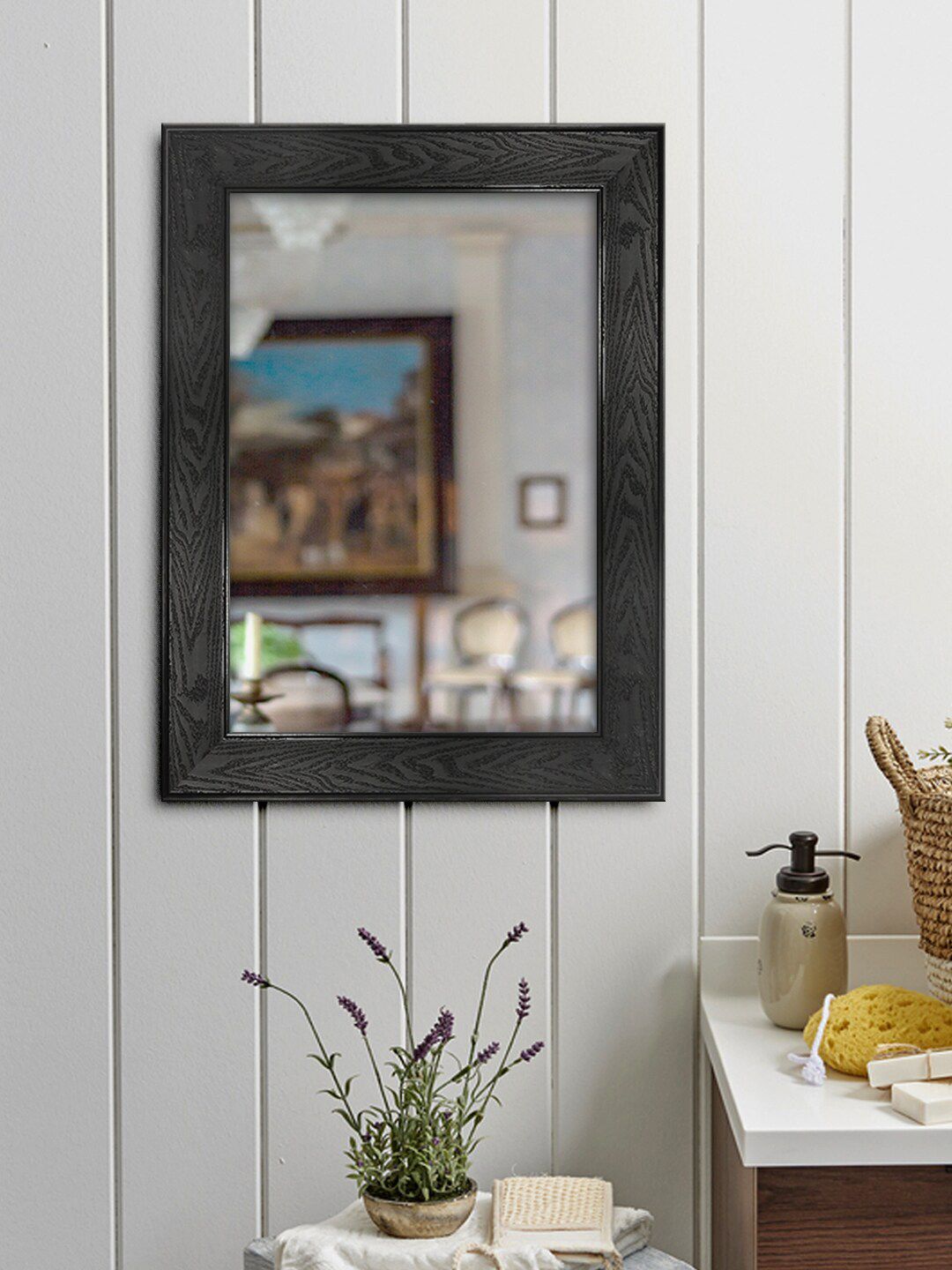 999Store Black Solid Framed Wall Mirror Price in India