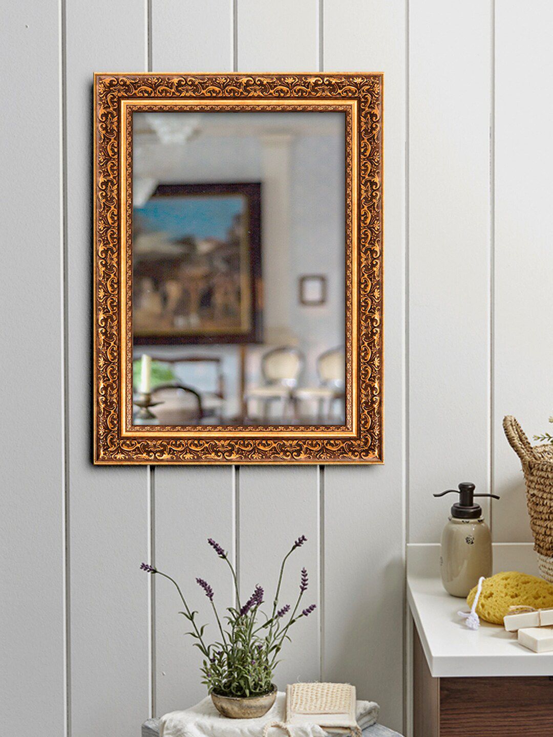 999Store Brown Textured Framed Wall Mirror Price in India