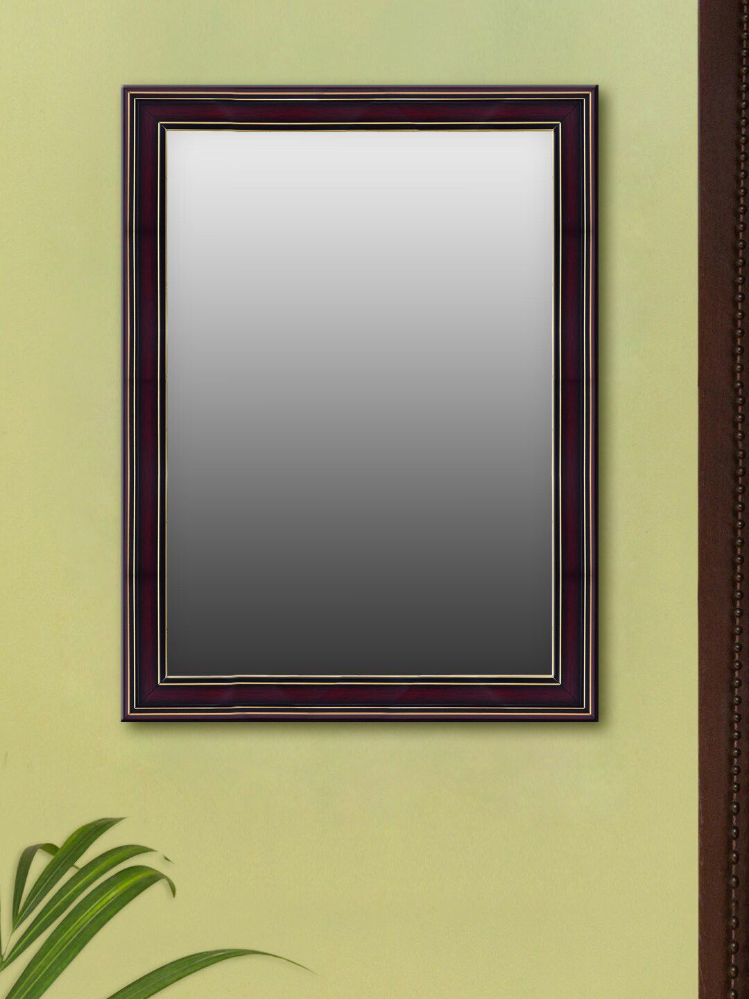 999Store Brown & Red Striped Framed Wall Mirror Price in India