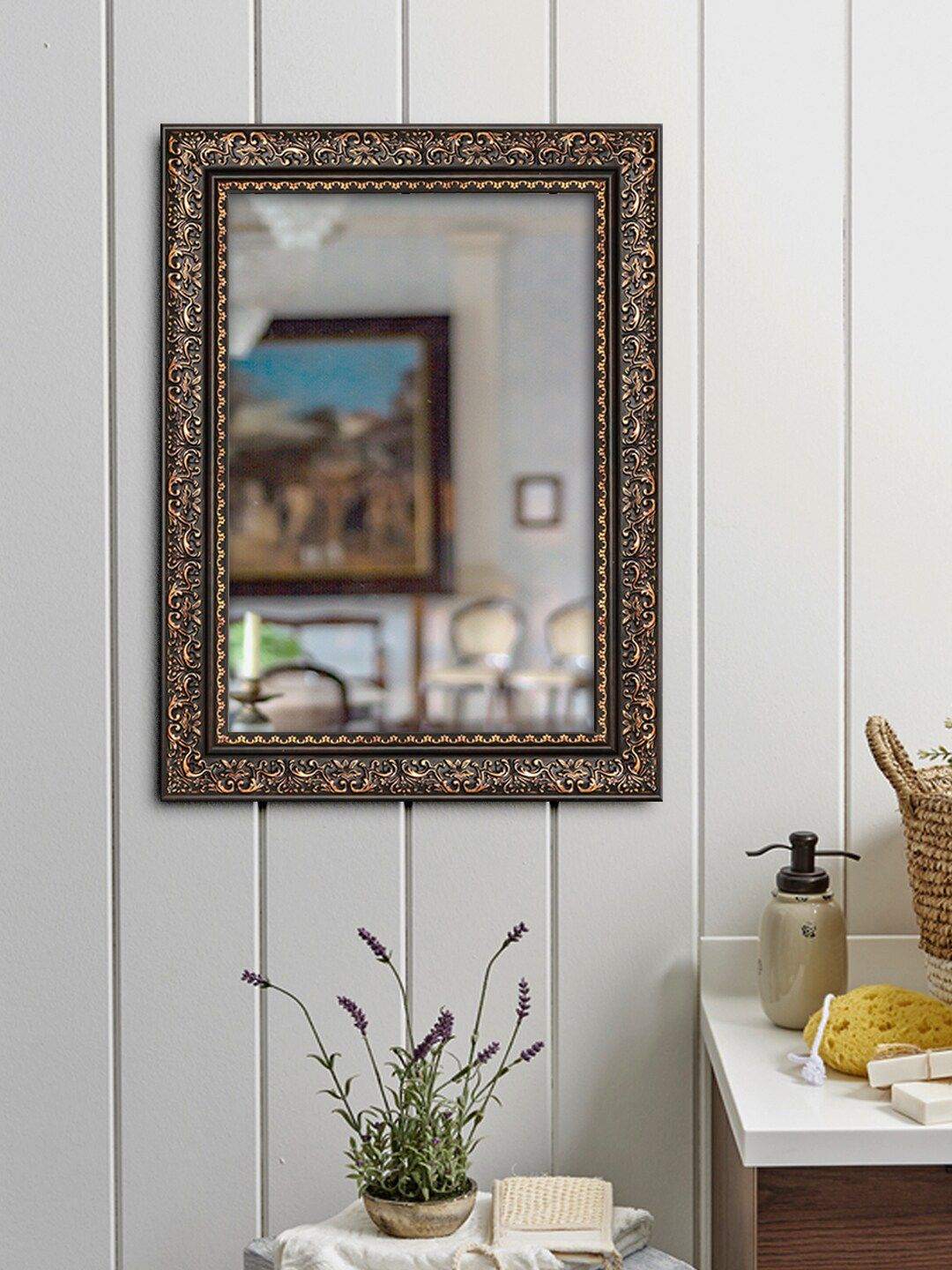 999Store Black Textured Framed Wall Mirror Price in India
