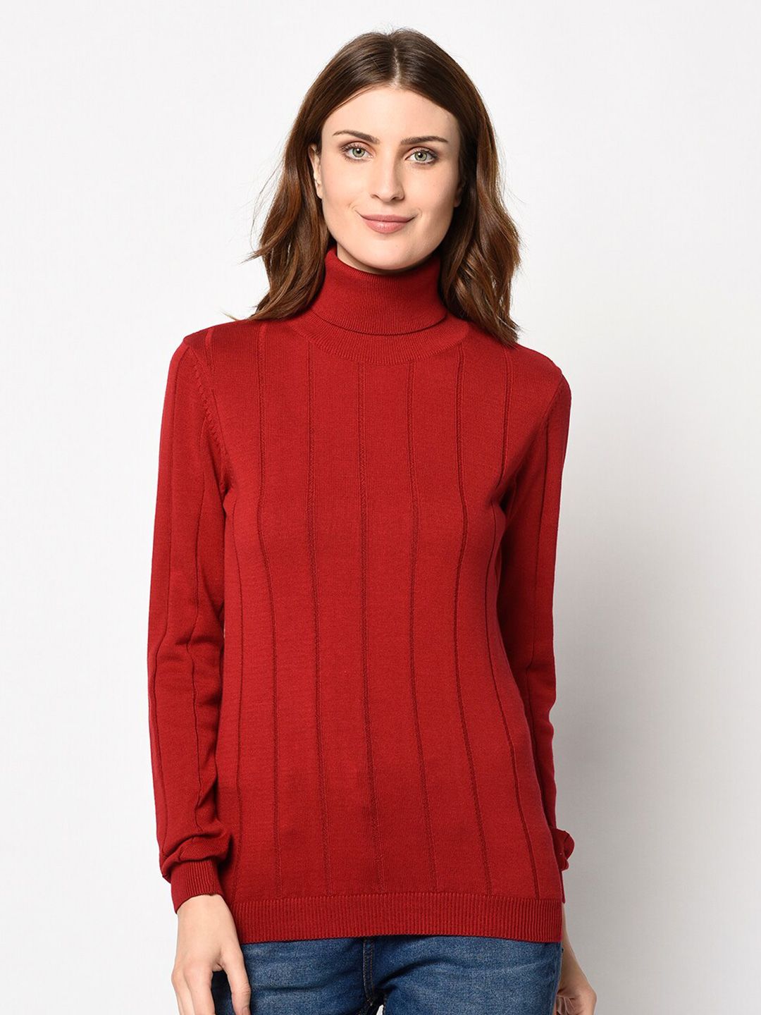98 Degree North Women Red Pure Cotton Pullover Price in India