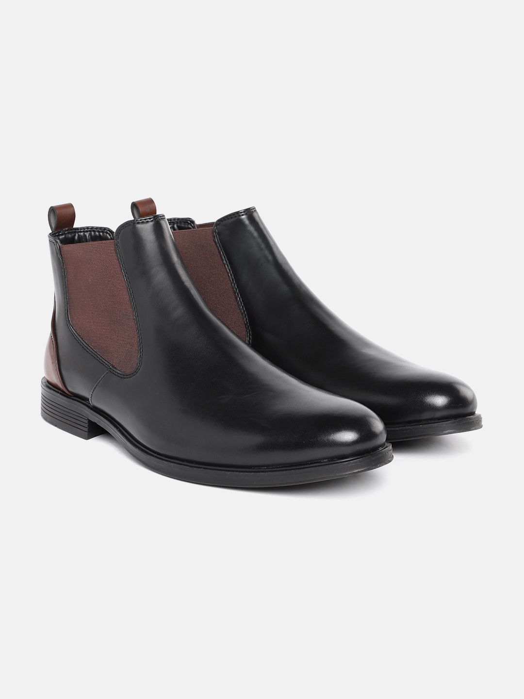 Roadster Men Black & Brown Mid Top Flat Chelsea Boots