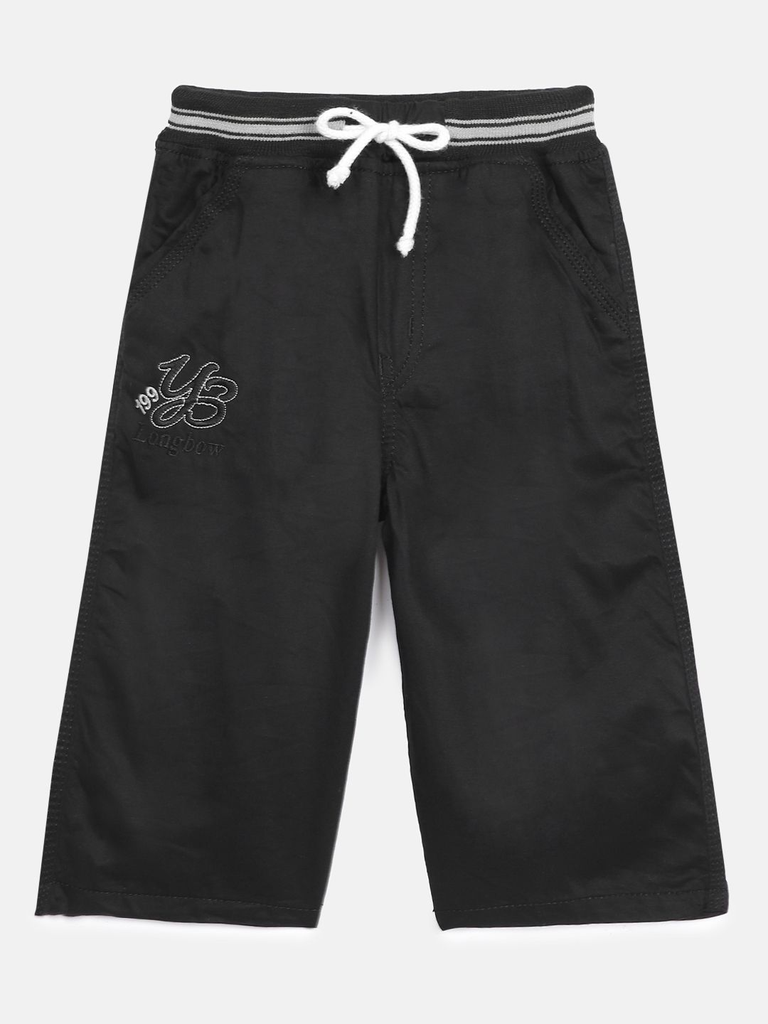 ADBUCKS Boys Black Relaxed Easy Wash Chambray 3/4th Trousers