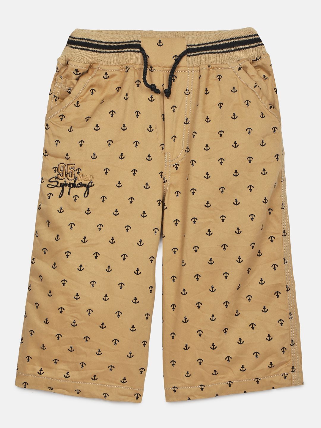 ADBUCKS Boys Yellow Printed Relaxed Easy Wash Chambray 3/4th Trousers