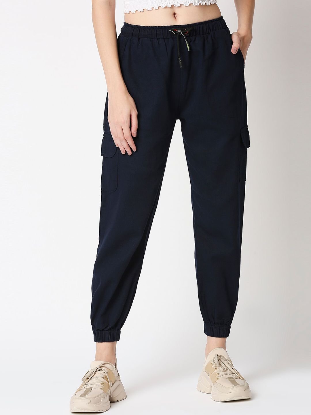 High Star Women Navy Blue Jogger Mid-Rise Jeans Price in India