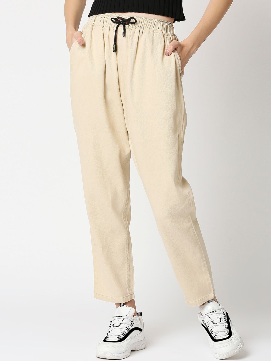 High Star Women Cream-Coloured Relaxed Fit High-Rise Jeans Price in India