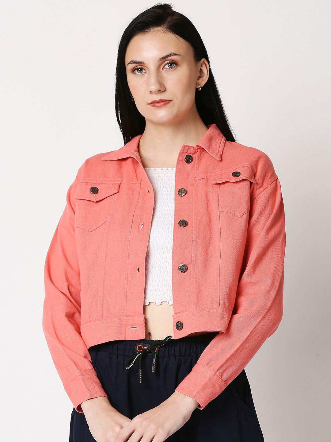 High Star Women Pink Lightweight Crop Tailored Jacket Price in India