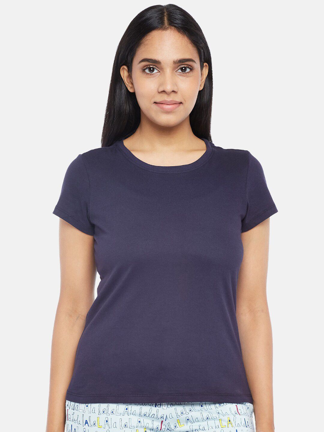 Dreamz by Pantaloons Navy Blue Solid Regular Pure Cotton Lounge T-shirt Price in India