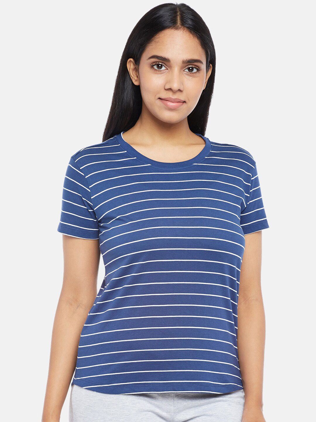 Dreamz by Pantaloons Women Blue Striped Lounge T-shirt Price in India