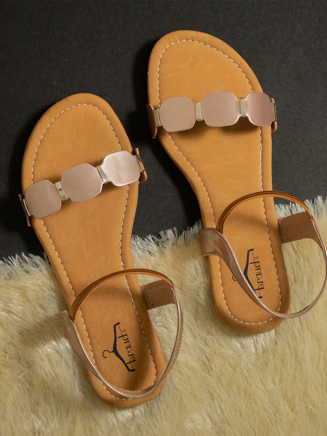 Brauch Women Copper-Toned Open Toe Flats Price in India