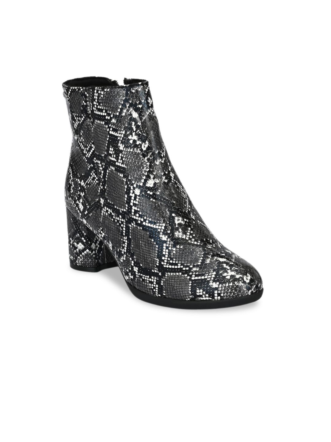 Delize Black & Green Animal Textured Block Heeled Chelsea Boots Price in India