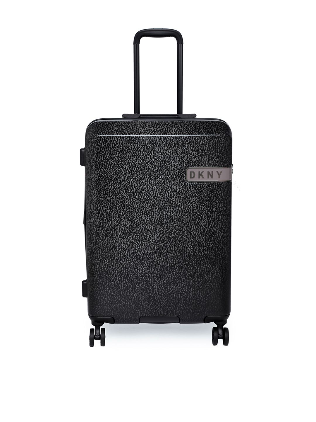 DKNY Black & Grey Textured Hard-Sided Medium Trolley Suitcase Price in India