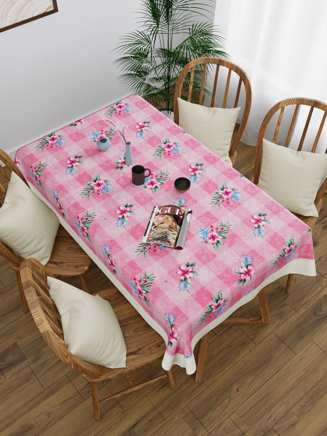Clasiko Pink Floral Printed 4-Seater Table Cover Price in India