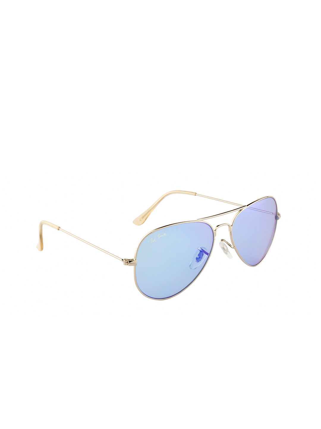 Ted Smith Unisex Blue Lens & Gold-Toned Aviator Sunglasses - LAVIMAST_C11-Blue Price in India