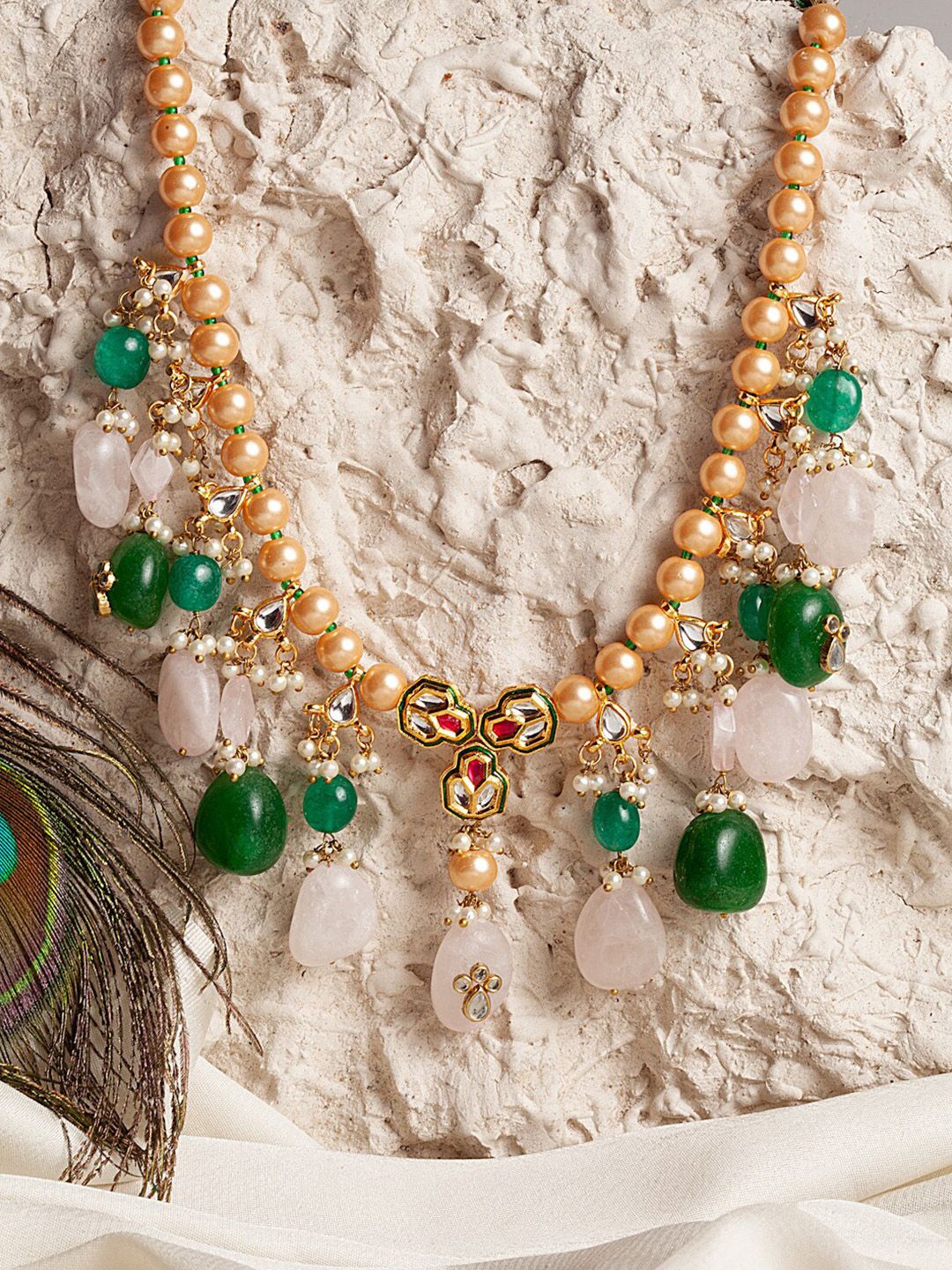 DUGRISTYLE Green & Gold-Toned Copper Gold-Plated Handcrafted Necklace Price in India