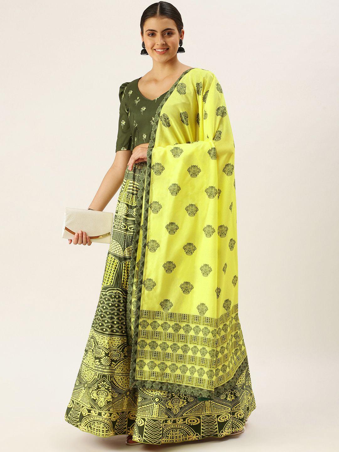 LOOKNBOOK ART Women Green Sequinned Semi-Stitched Lehenga & Unstitched Blouse With Dupatta Price in India