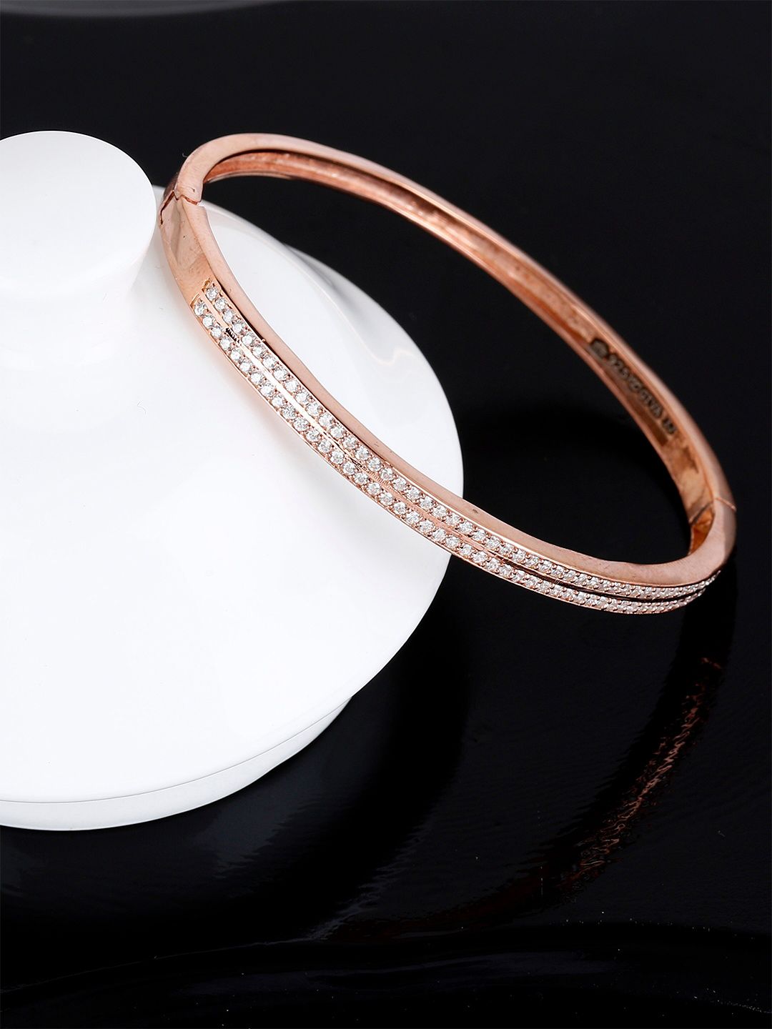 GIVA Women Rose Gold & White 925 Sterling Silver Cubic Zirconia Rose Gold-Plated Cuff Bracelet Price in India