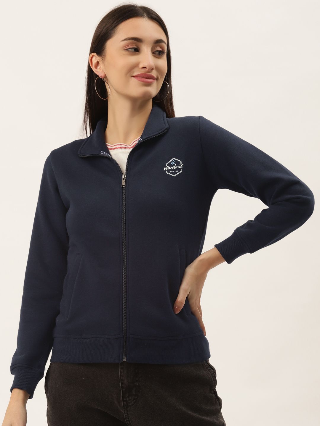 Duke Women Navy Blue Solid Sweatshirt Price in India