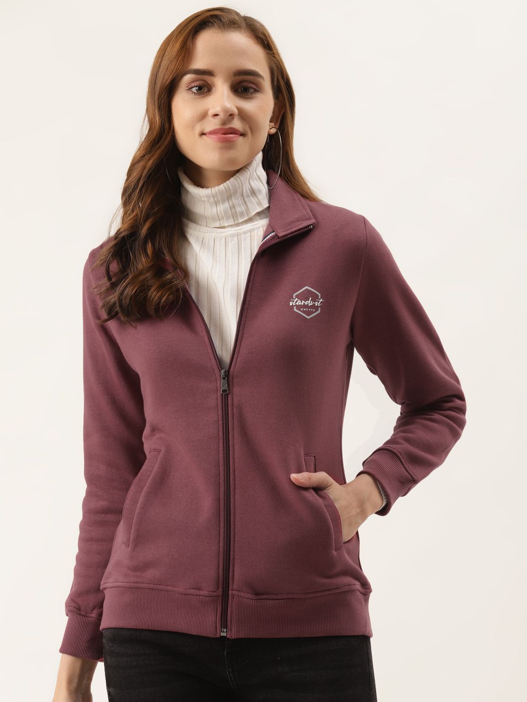 Duke Women Maroon Solid Sweatshirt Price in India