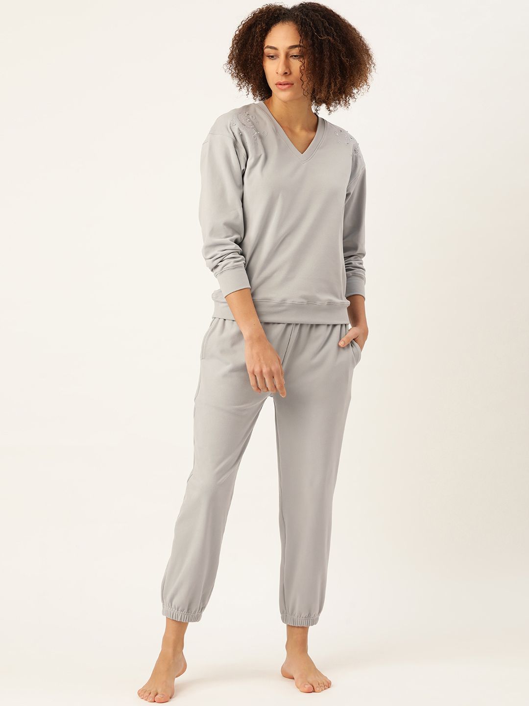 LILL Women Grey Solid Pyjama Set Price in India