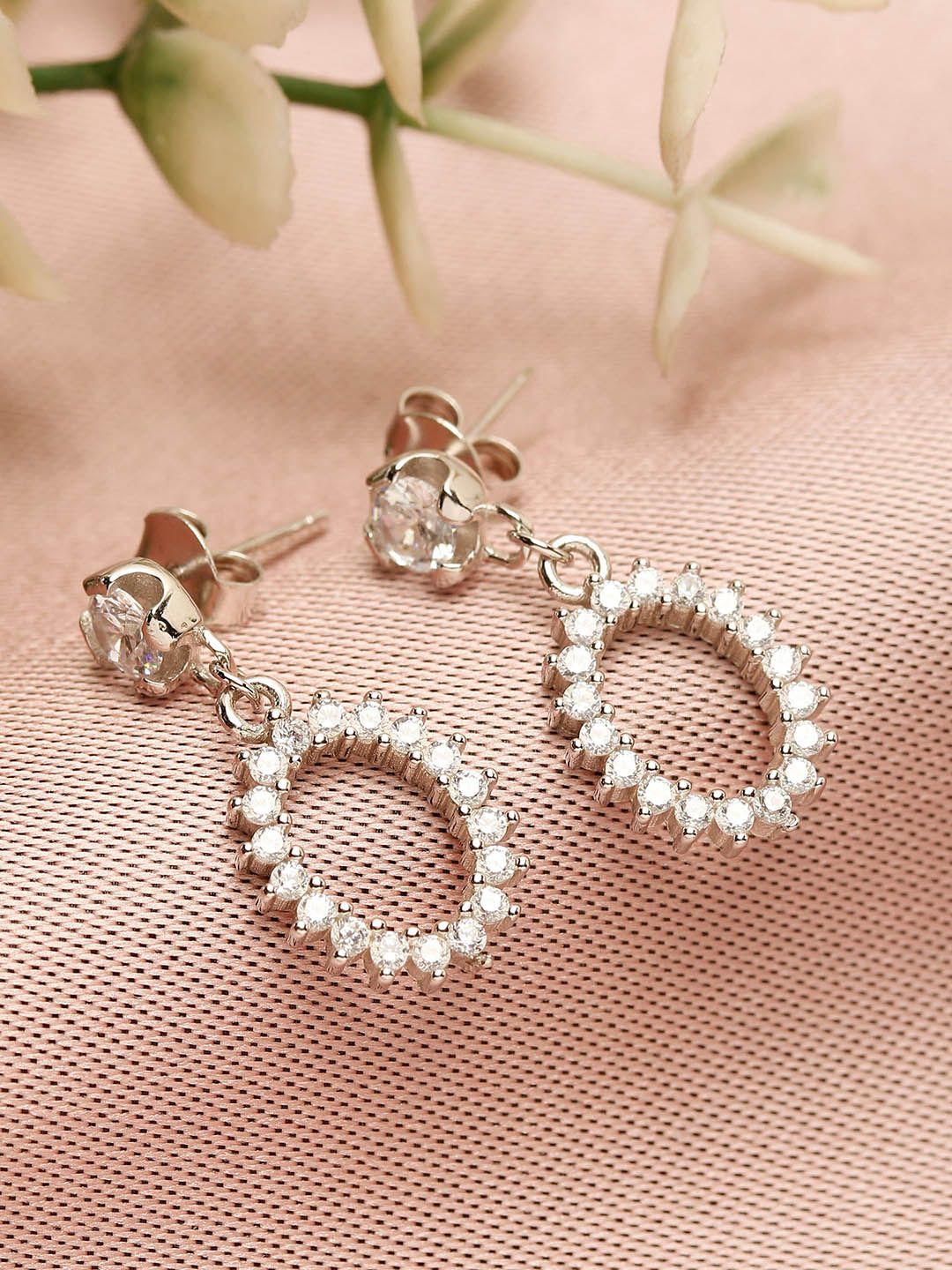 GIVA Silver-Toned & White 925 Sterling Silver Contemporary Hoop Earrings Price in India