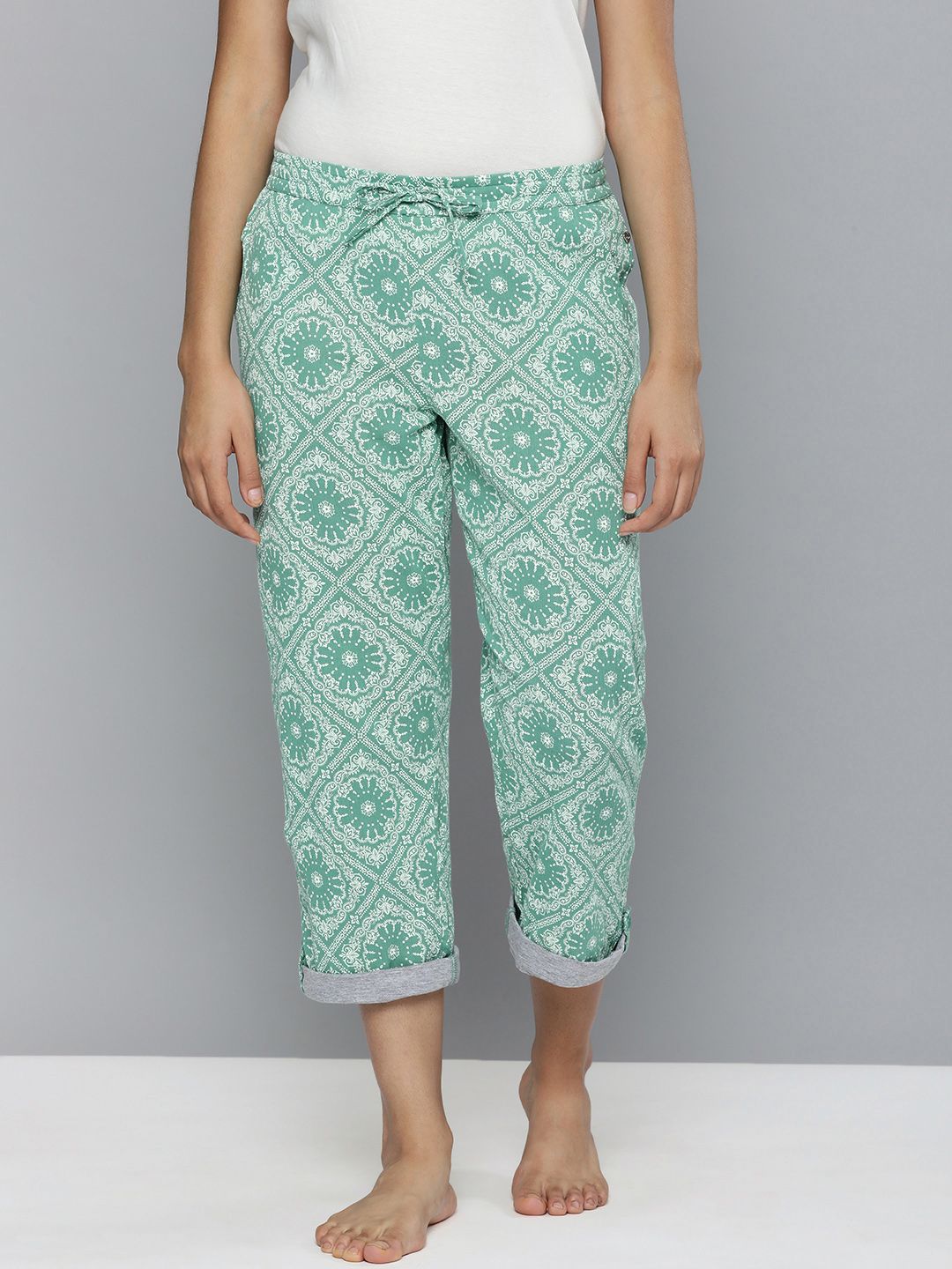 Chemistry Women Blue Cotton Printed Lounge Pants Price in India