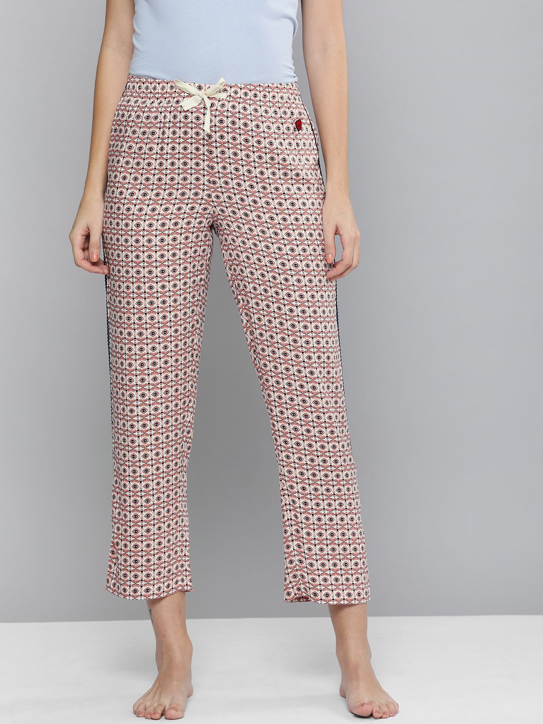 Chemistry Women White & Pink Printed Lounge Pants Price in India