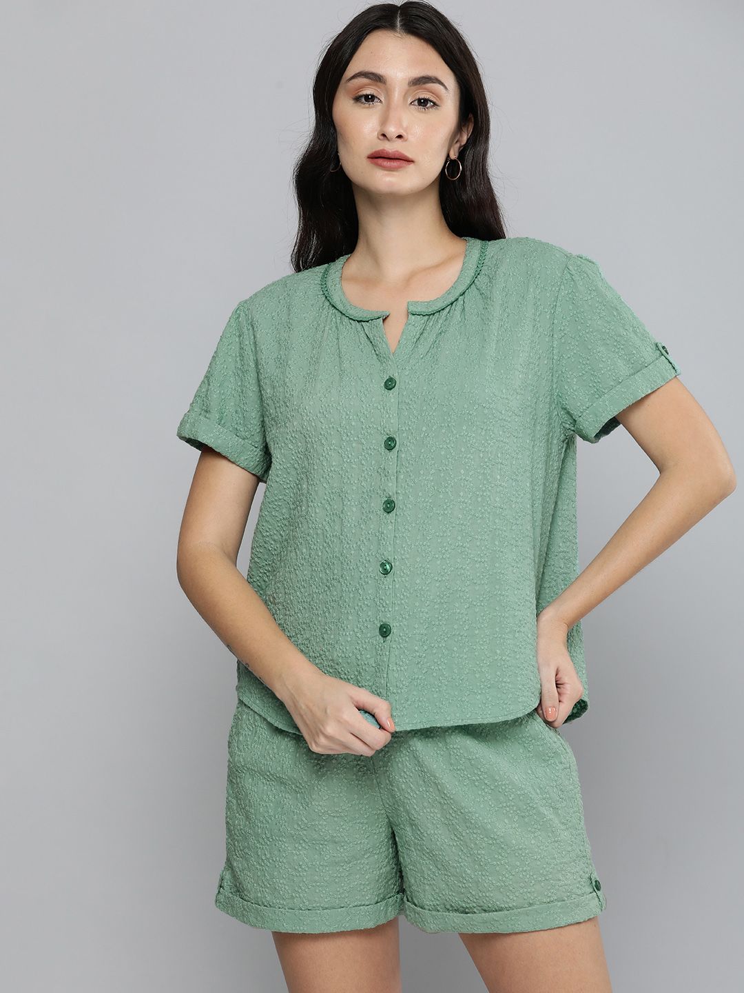 Chemistry Women Green Pure Cotton Printed Night suit Price in India