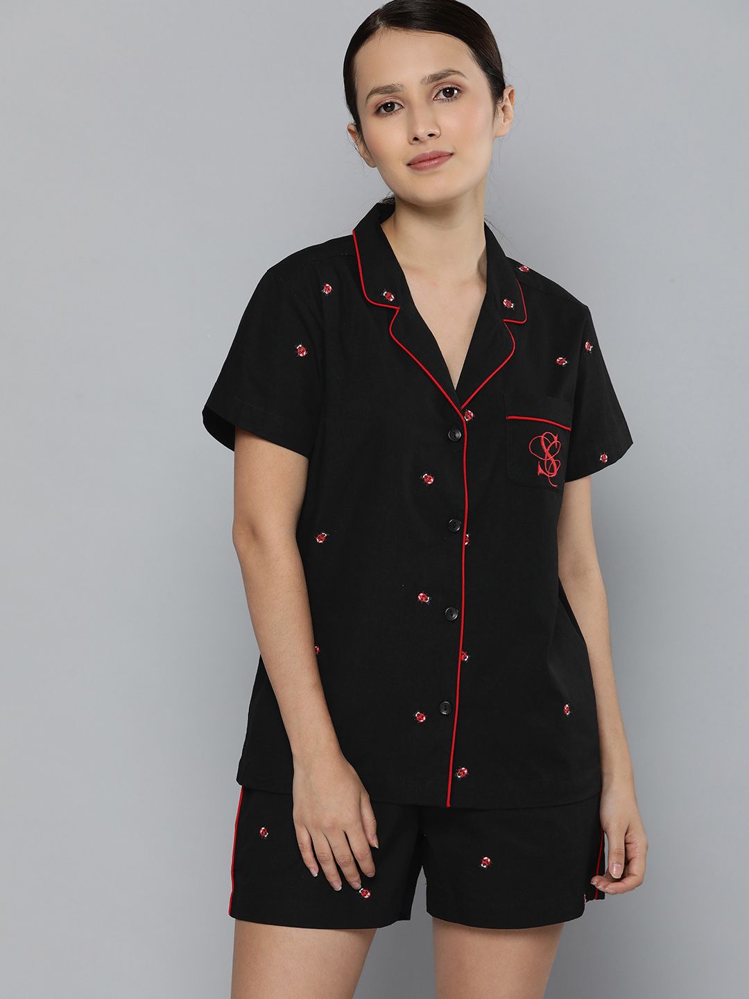 Chemistry Women Black Pure Cotton Printed Night suit Price in India