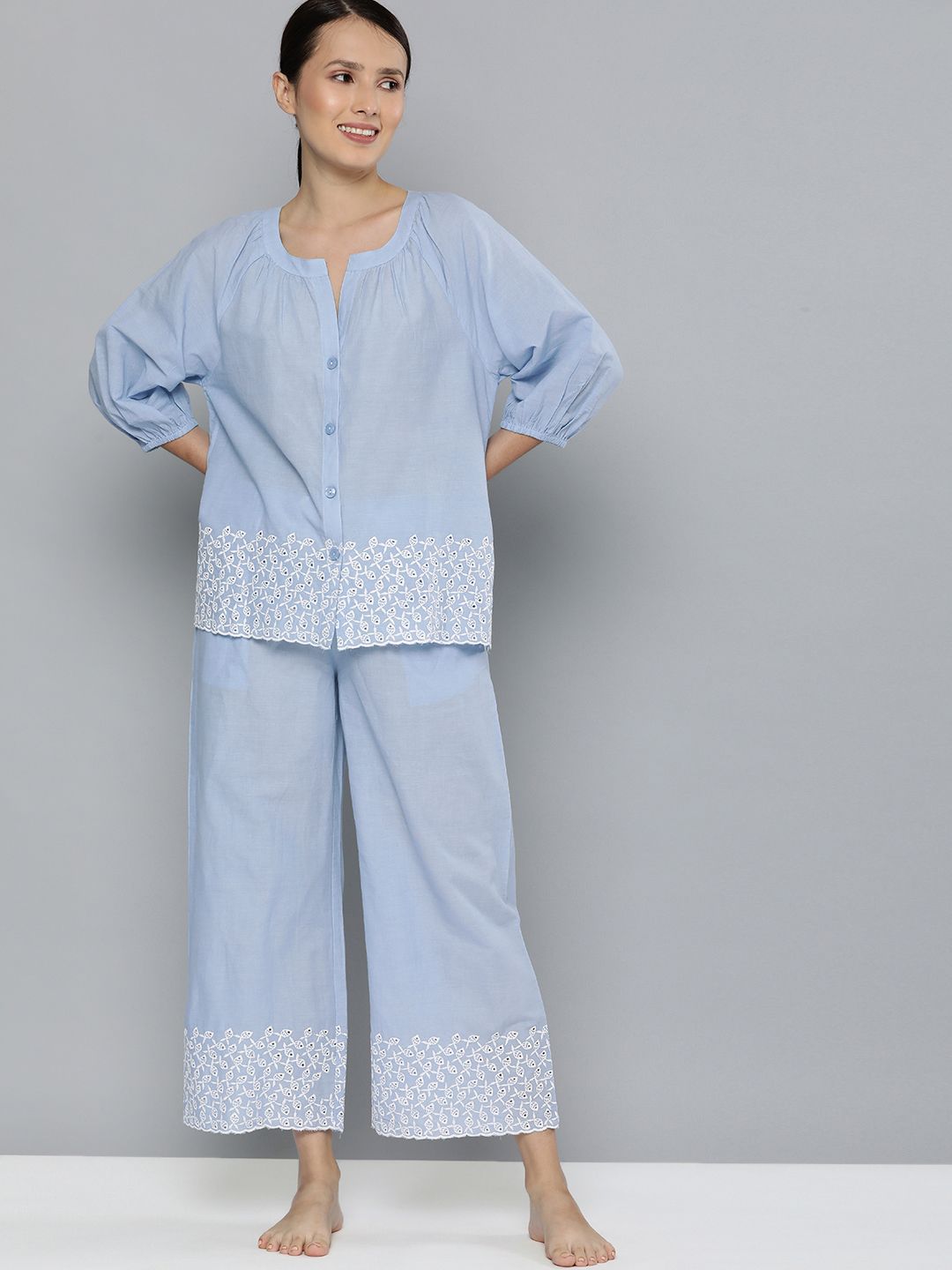 Chemistry Women Blue Pure Cotton Night suit Price in India