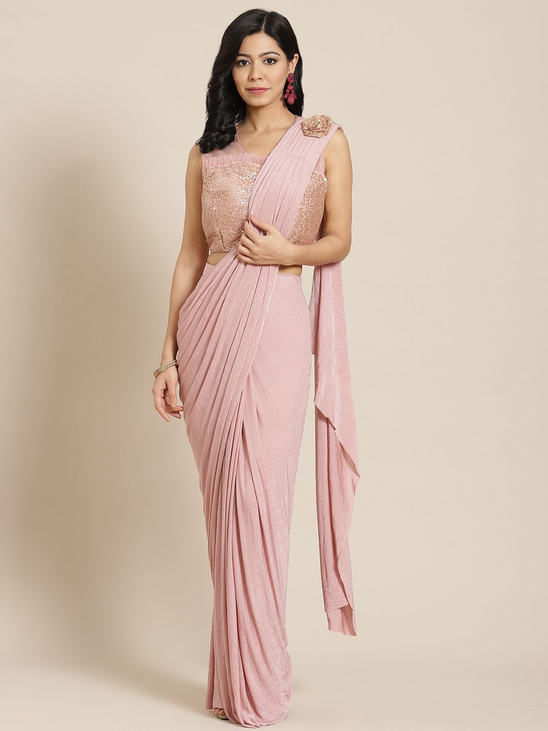 Mitera Pink Embroidered Ready to Wear Saree Price in India