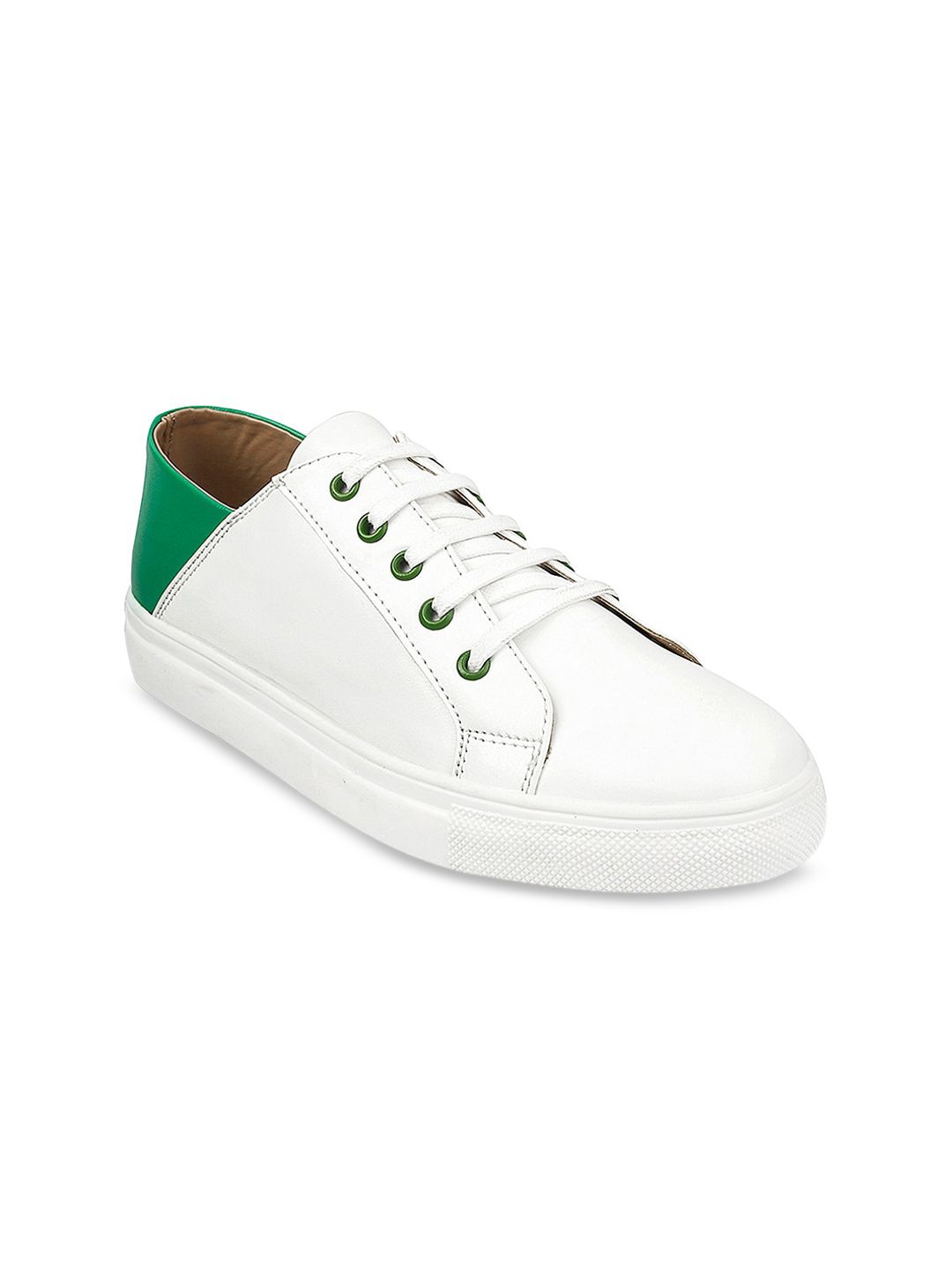 Wet Blue Women White & Green Colourblocked Sneakers Price in India