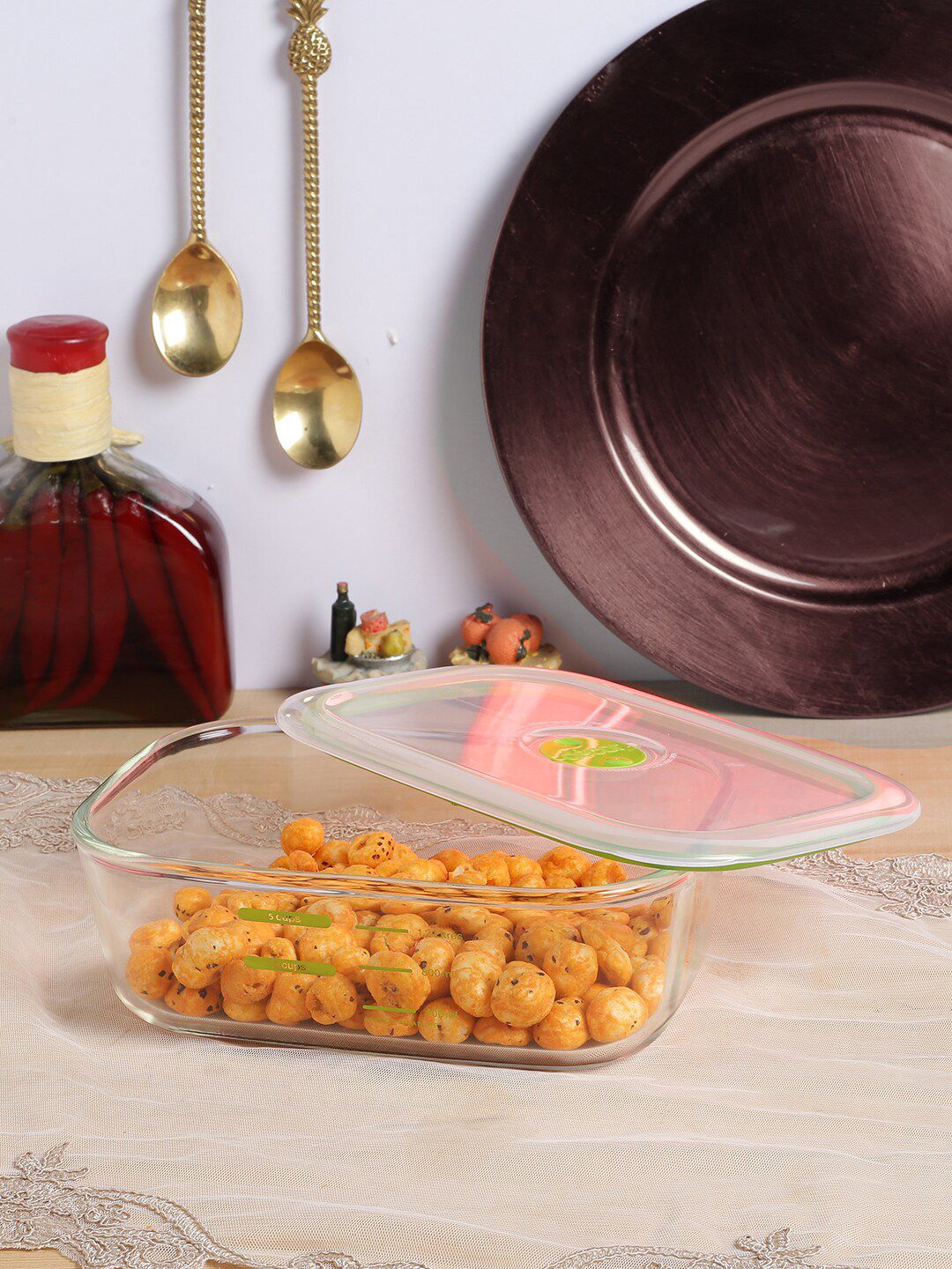 Decor Transparent & Green Solid Microwave Safe Food Container Price in India
