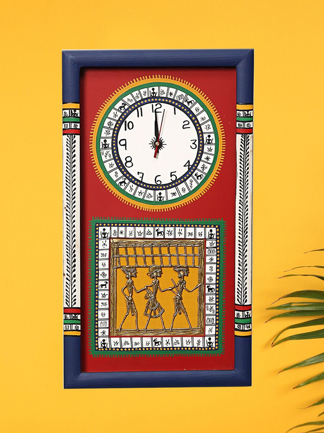 AAKRITI ART CREATIONS Blue & Red Warli Art Printed Rectangle Analogue Wall Clock Price in India