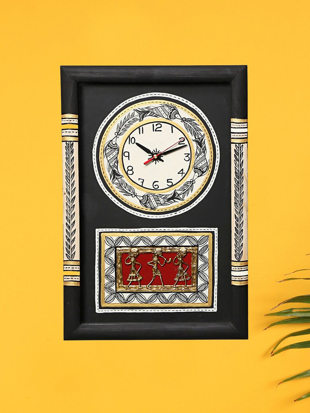 AAKRITI ART CREATIONS Black Warli Art Printed Rectangle Analogue Wall Clock Price in India