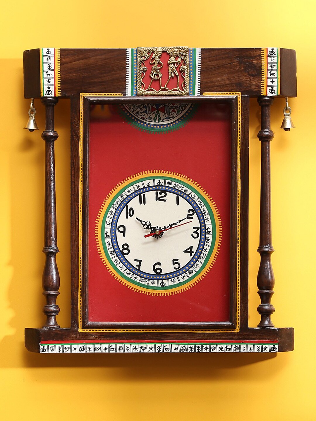 AAKRITI ART CREATIONS  Brown & Red Warli Art Printed Rectangle Analogue Wall Clock Price in India