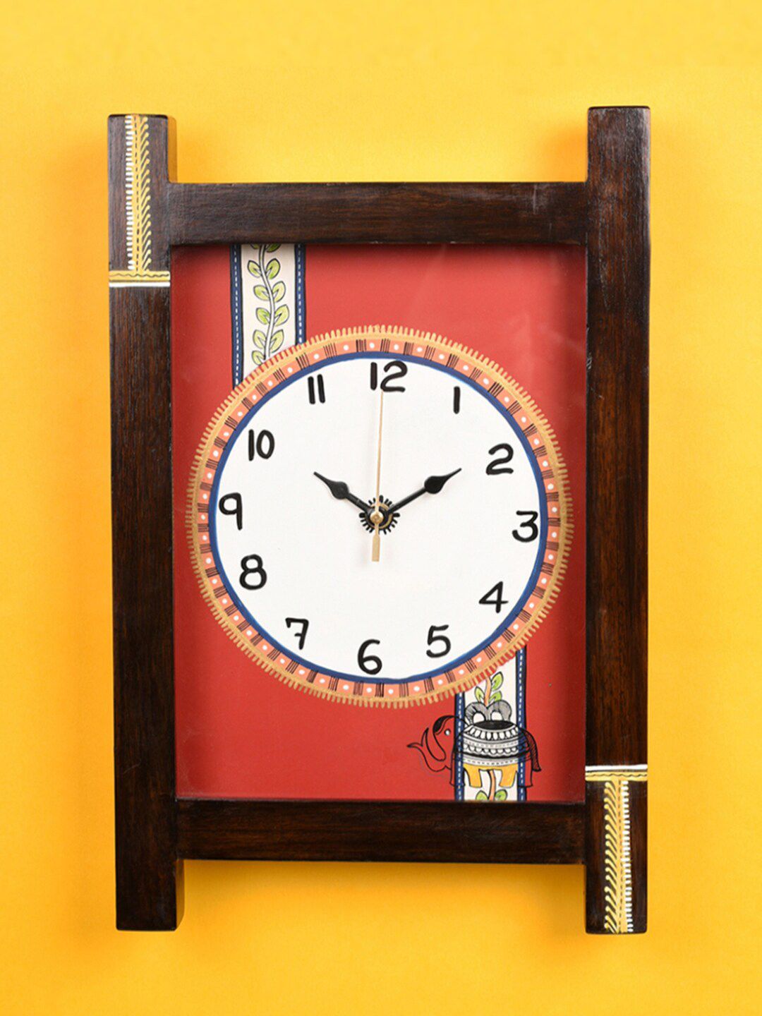 AAKRITI ART CREATIONS Brown & Red Wooden Tribal Art Rectangle Analogue Wall Clock Price in India