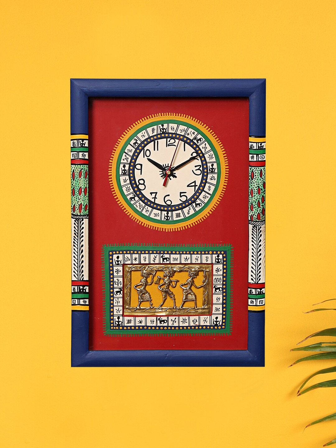 AAKRITI ART CREATIONS Blue & Red Warli Art Printed Rectangle Analogue Wall Clock Price in India