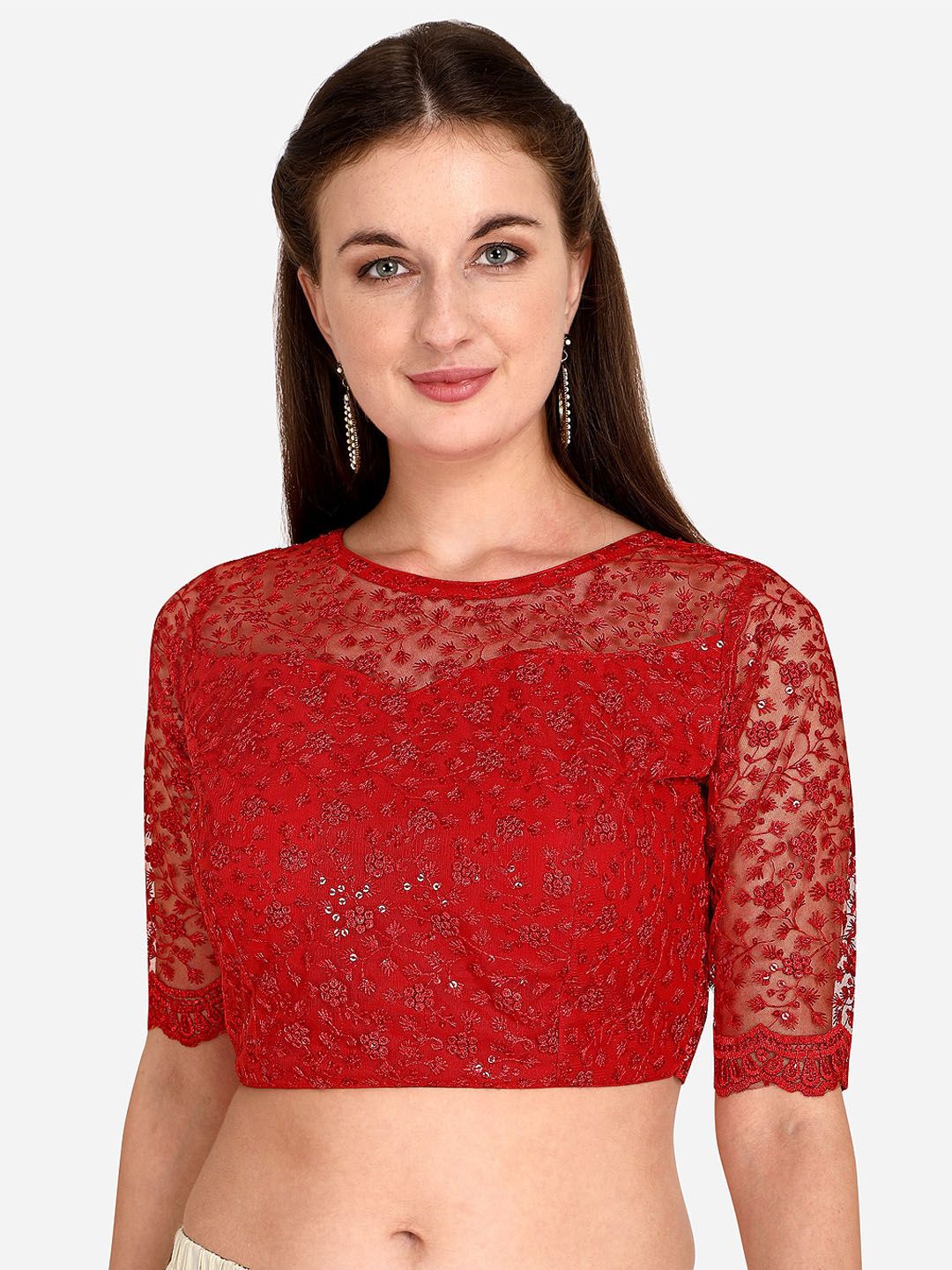 Amrutam Fab Women Red Sequined Embroidered Saree Blouse Price in India